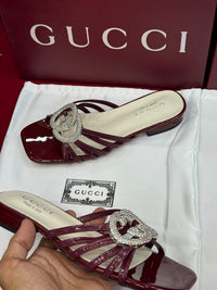 GUCCI INTERLOCKING CRYSTAL EMBELLISHED FLAT