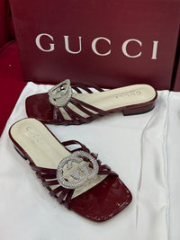 GUCCI INTERLOCKING CRYSTAL EMBELLISHED FLAT