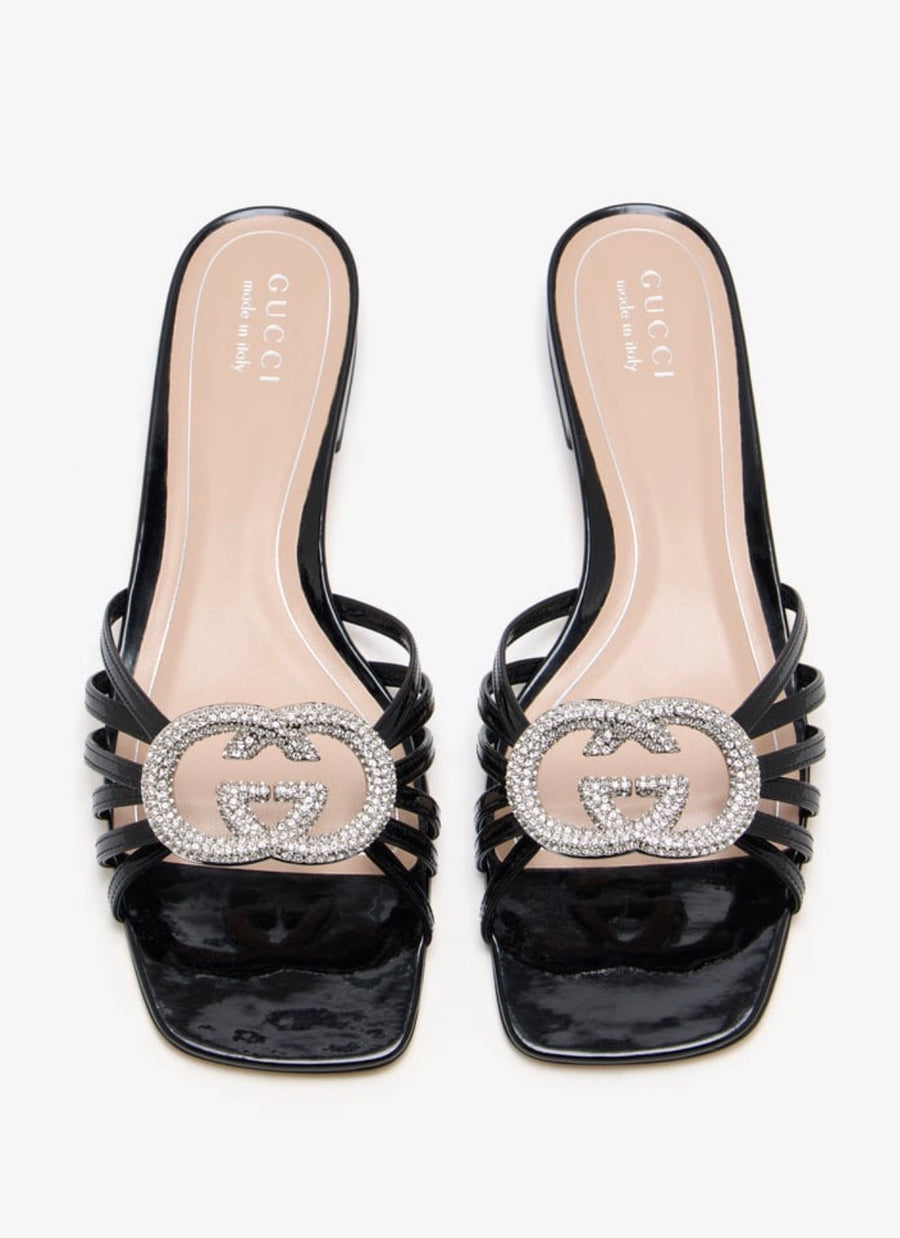 GUCCI INTERLOCKING CRYSTAL EMBELLISHED FLAT