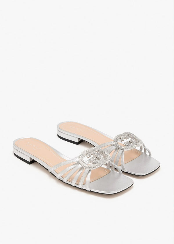 GUCCI INTERLOCKING CRYSTAL EMBELLISHED FLAT